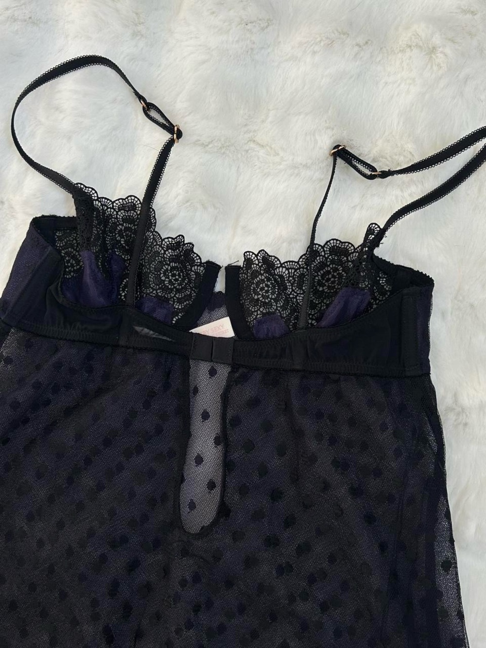 Victoria's Secret Black Sheer Polka Dot Lace Chemise